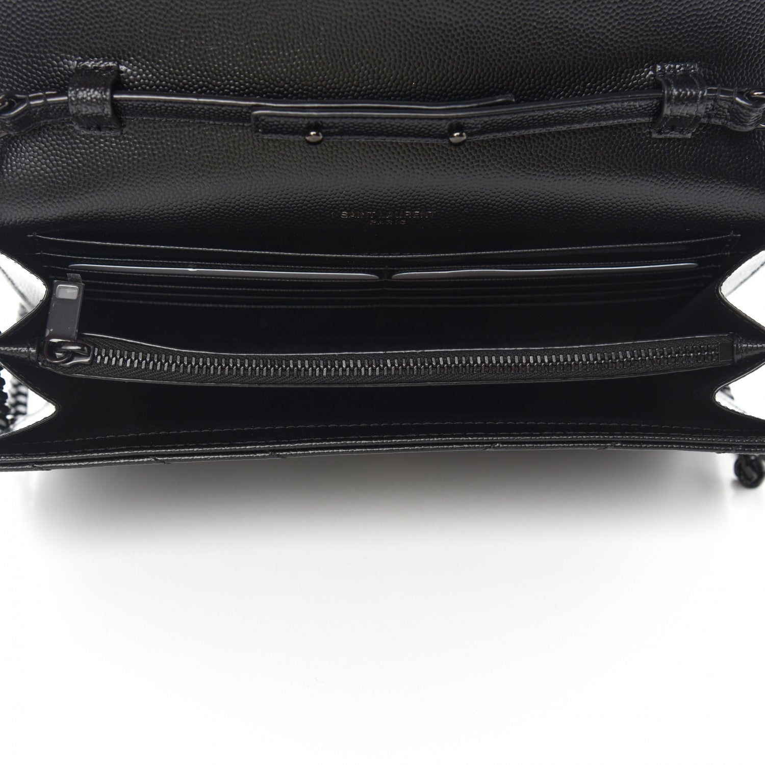 Saint Laurent Grain De Poudre Matelasse Chevron Monogram Chain Wallet Black 5 of 10