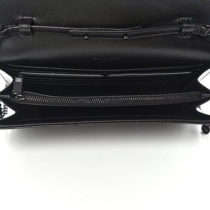 Saint Laurent Grain De Poudre Matelasse Chevron Monogram Chain Wallet Black 5 of 10