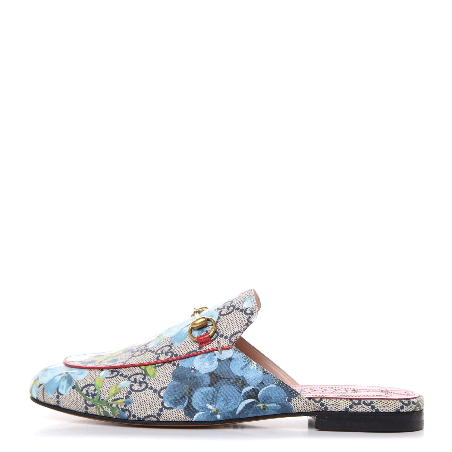 Gucci GG Supreme Monogram Blooms Womens Princetown Slippers 38 Beige Blue Navy Hibiscus Red 1 of 9