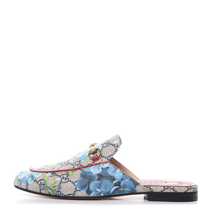 Gucci GG Supreme Monogram Blooms Womens Princetown Slippers 38 Beige Blue Navy Hibiscus Red 1 of 9