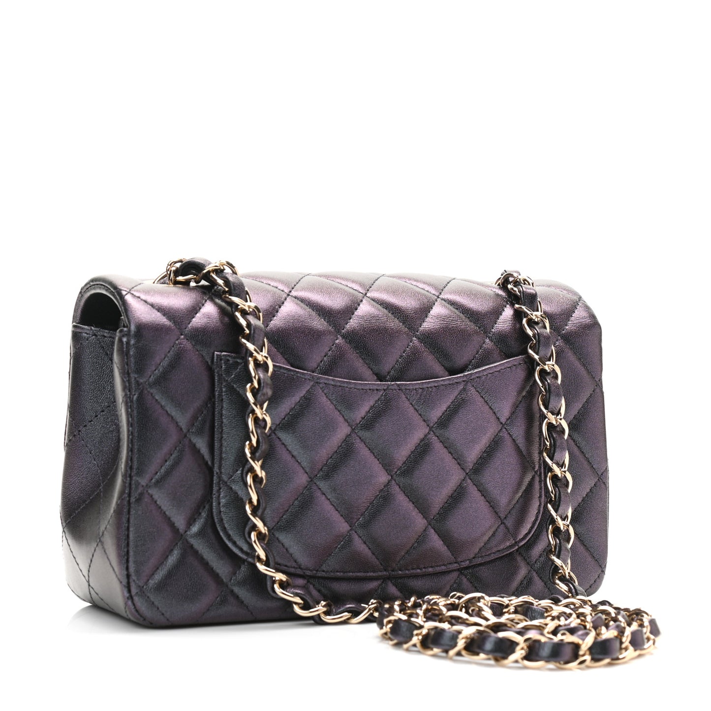 Iridescent Lambskin Quilted Mini Rectangular Flap Black