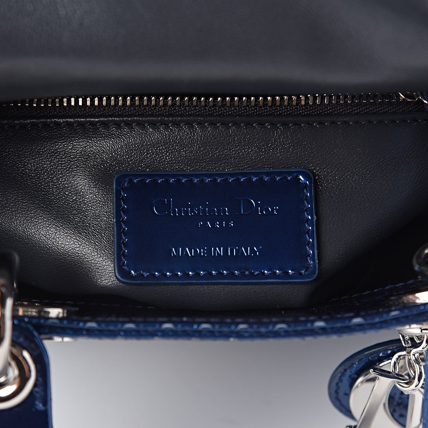 Metallic Patent Micro-Cannage Mini Lady Dior Blue