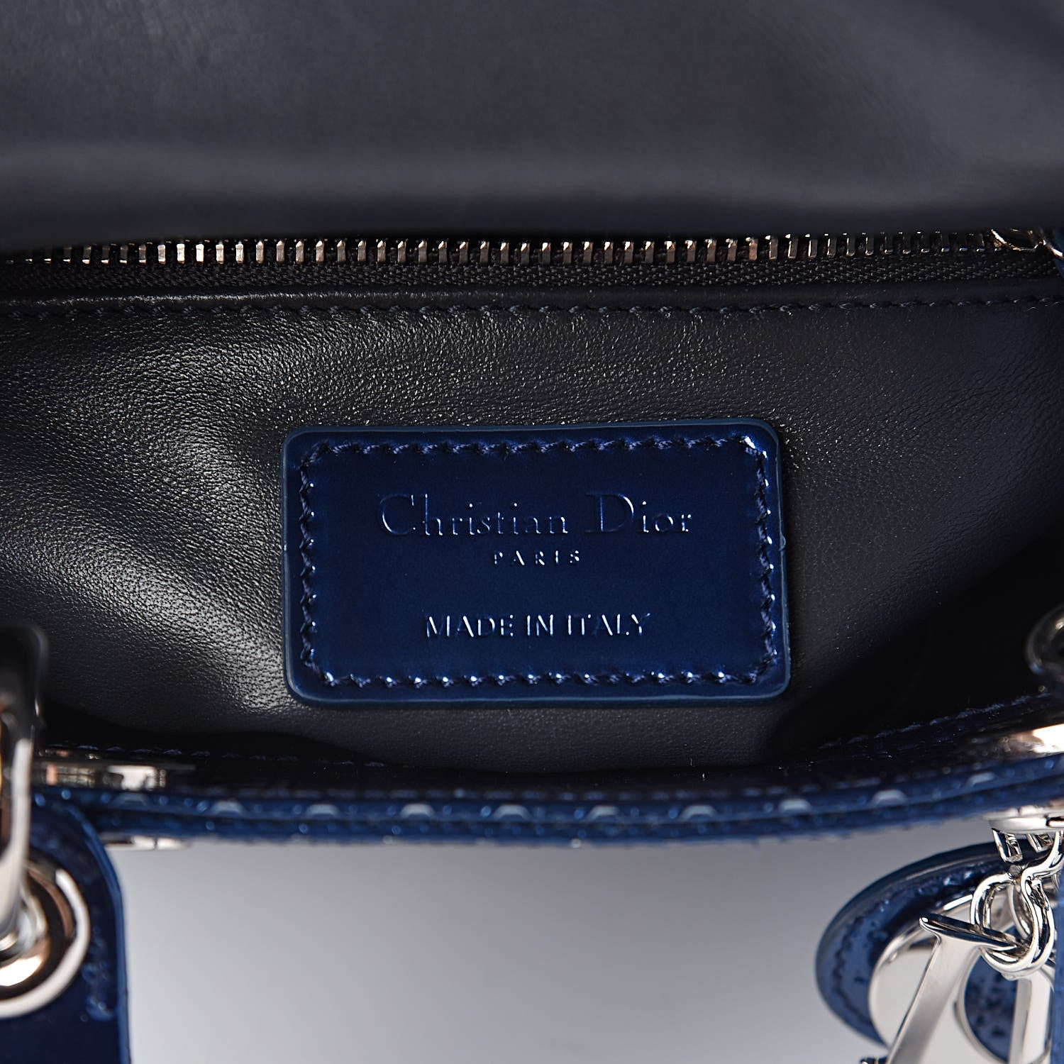 Christian Dior Metallic Patent Micro-Cannage Mini Lady Dior Blue 7 of 10