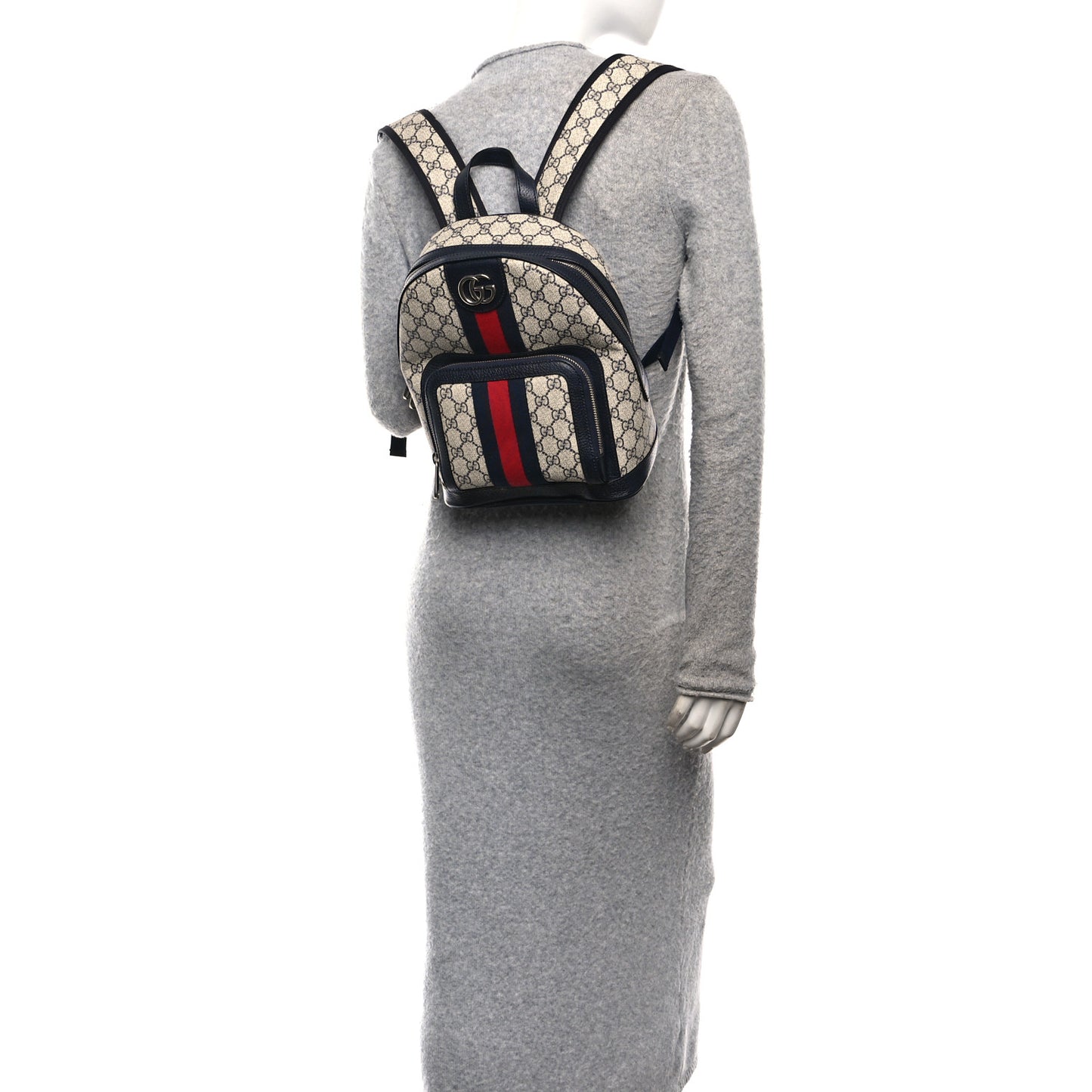 GG Supreme Monogram Textured Dollar Calfskin Web Small Ophidia Day Backpack Beige Blue Black