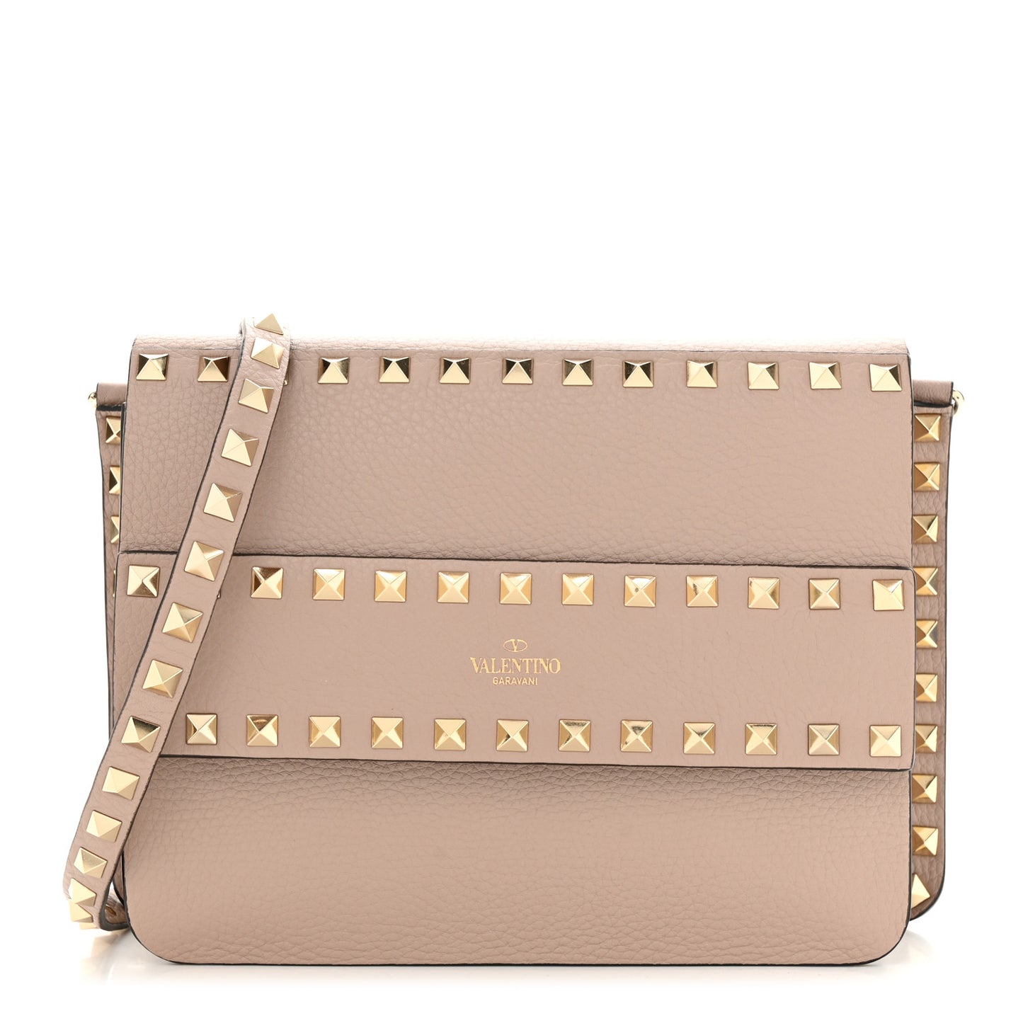 Grained Calfskin Small Rockstud Flap Crossbody Bag Poudre
