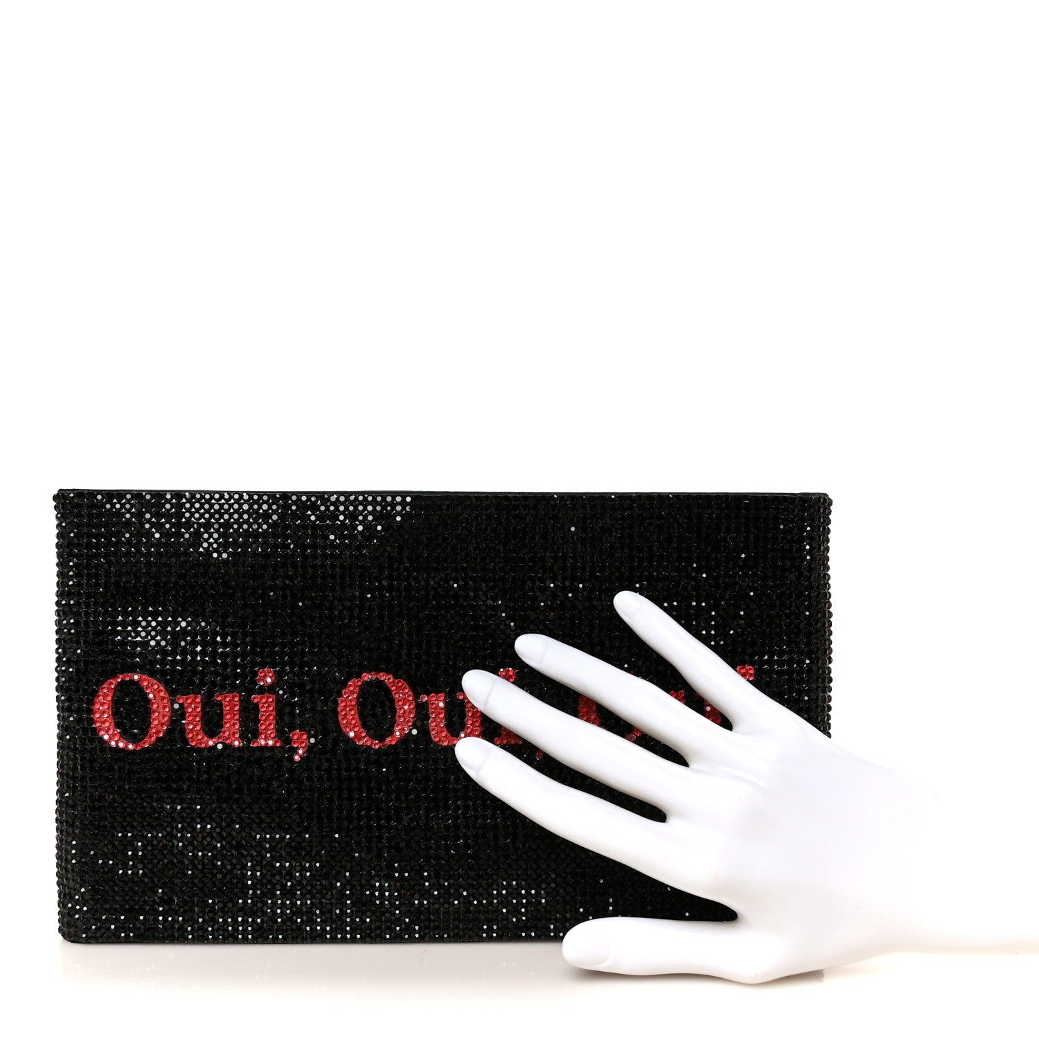 Judith Leiber Satin Crystal Oui Oui Pouch Silver Jet Multicolor 2 of 9