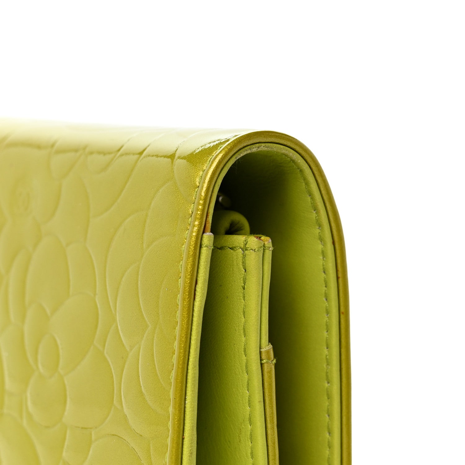 Chanel Patent Camellia Embossed Wallet on Chain WOC Green 13 of 14