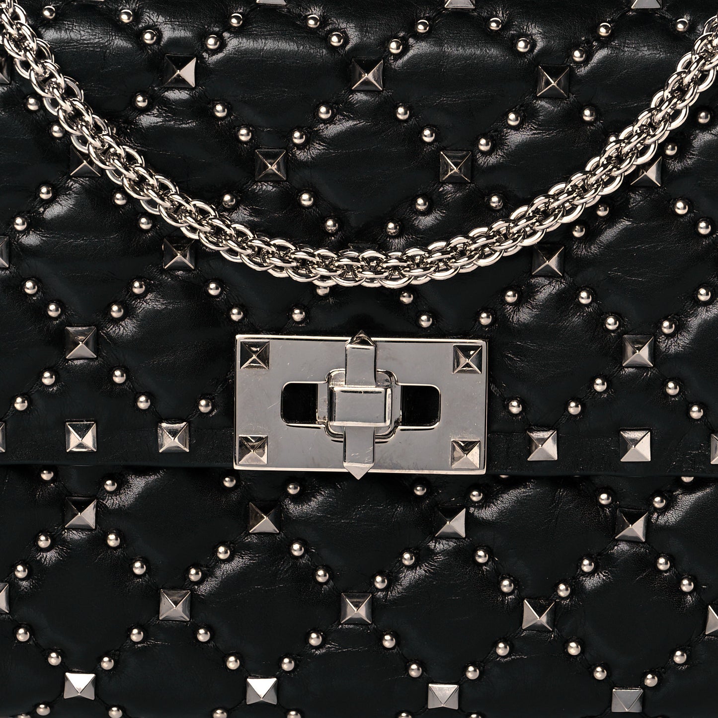 Lambskin Rockstud Spike Wallet on Chain Black