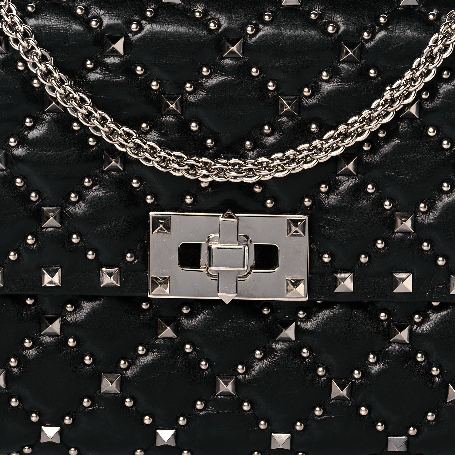 Valentino Garavani Lambskin Rockstud Spike Wallet on Chain Black 7 of 10