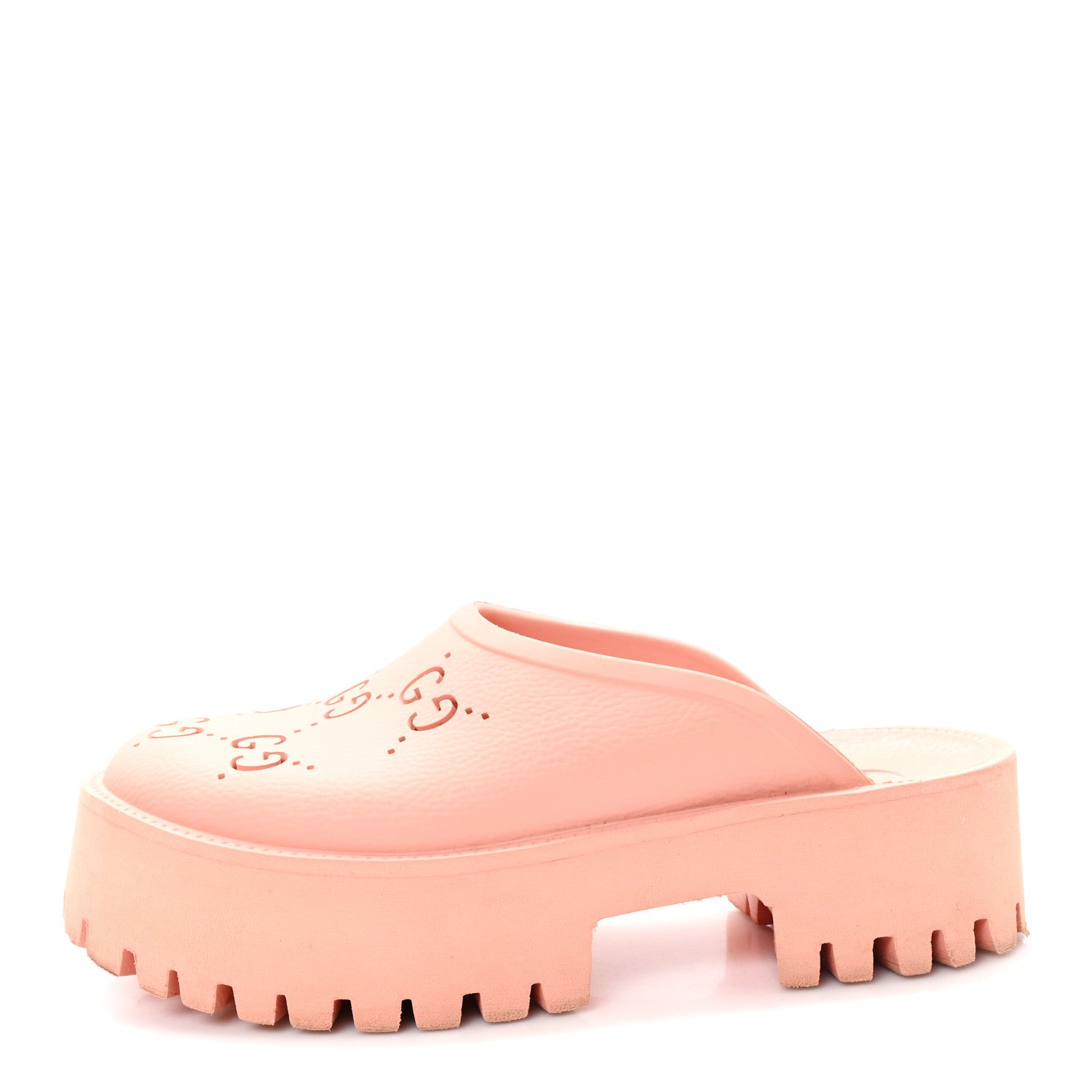 Gucci Rubber GG Monogram Perforated Elea Platform 55mm Lug Sole Sandals 41 Peachy Chic 1 of 9
