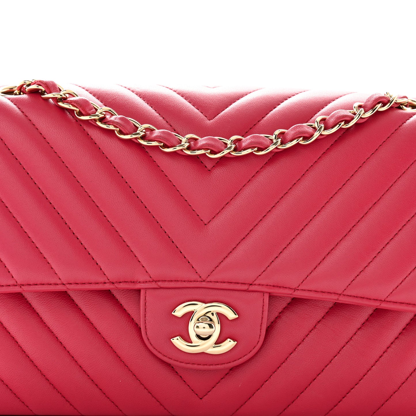 Lambskin Chevron Quilted Medium Double Flap Pink