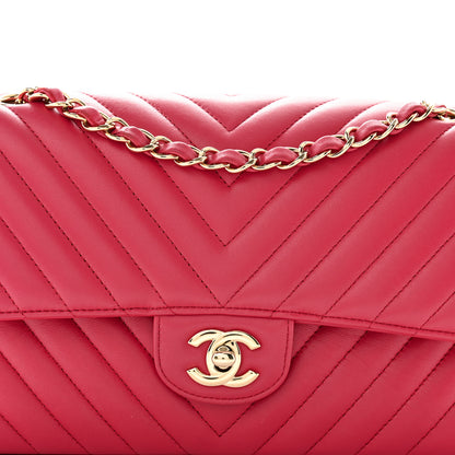 Chanel Lambskin Chevron Quilted Medium Double Flap Pink 8 of 12
