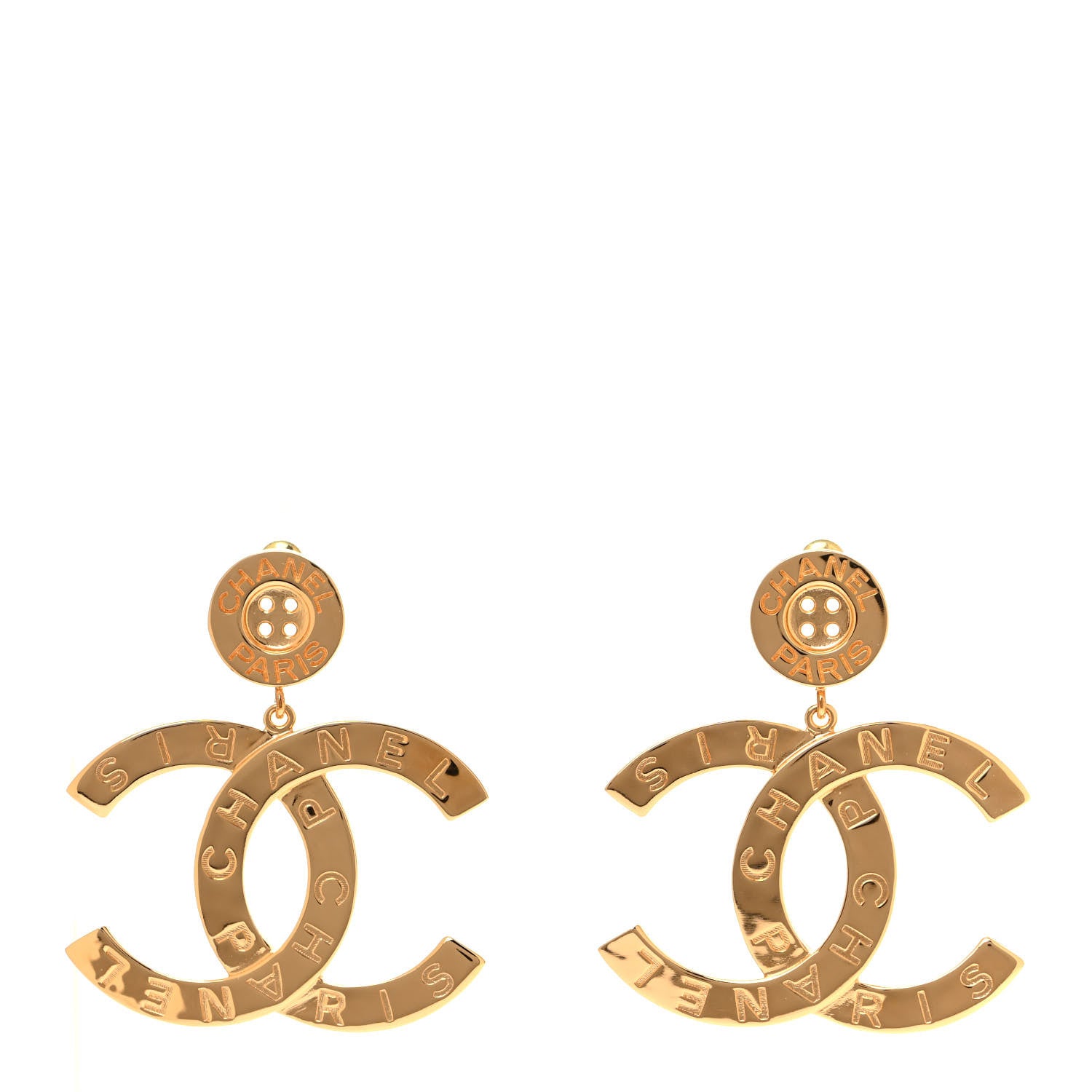 Chanel Metal Large Paris Button Earrings Gold 1 of 4
