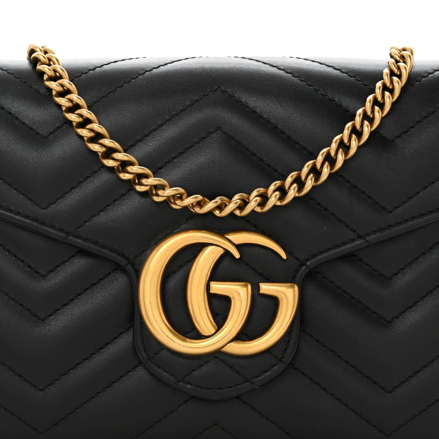 Calfskin Matelasse GG Marmont Chain Wallet Black