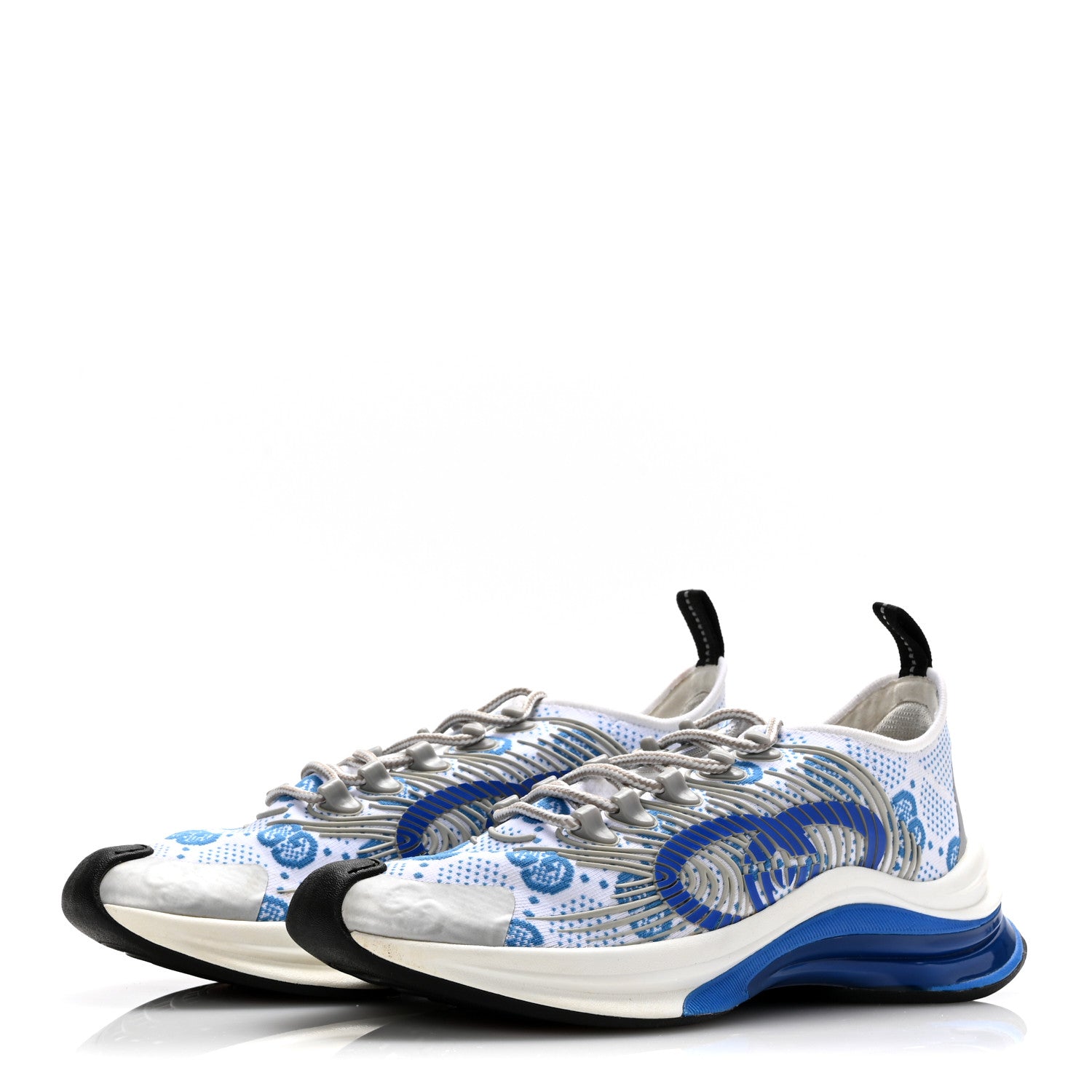 Gucci Technical Knit Fabric Waves GG Monogram Womens Gucci Run Sneakers 39.5 Great White Bright Splash Thunder Grey Sky 4 of 12