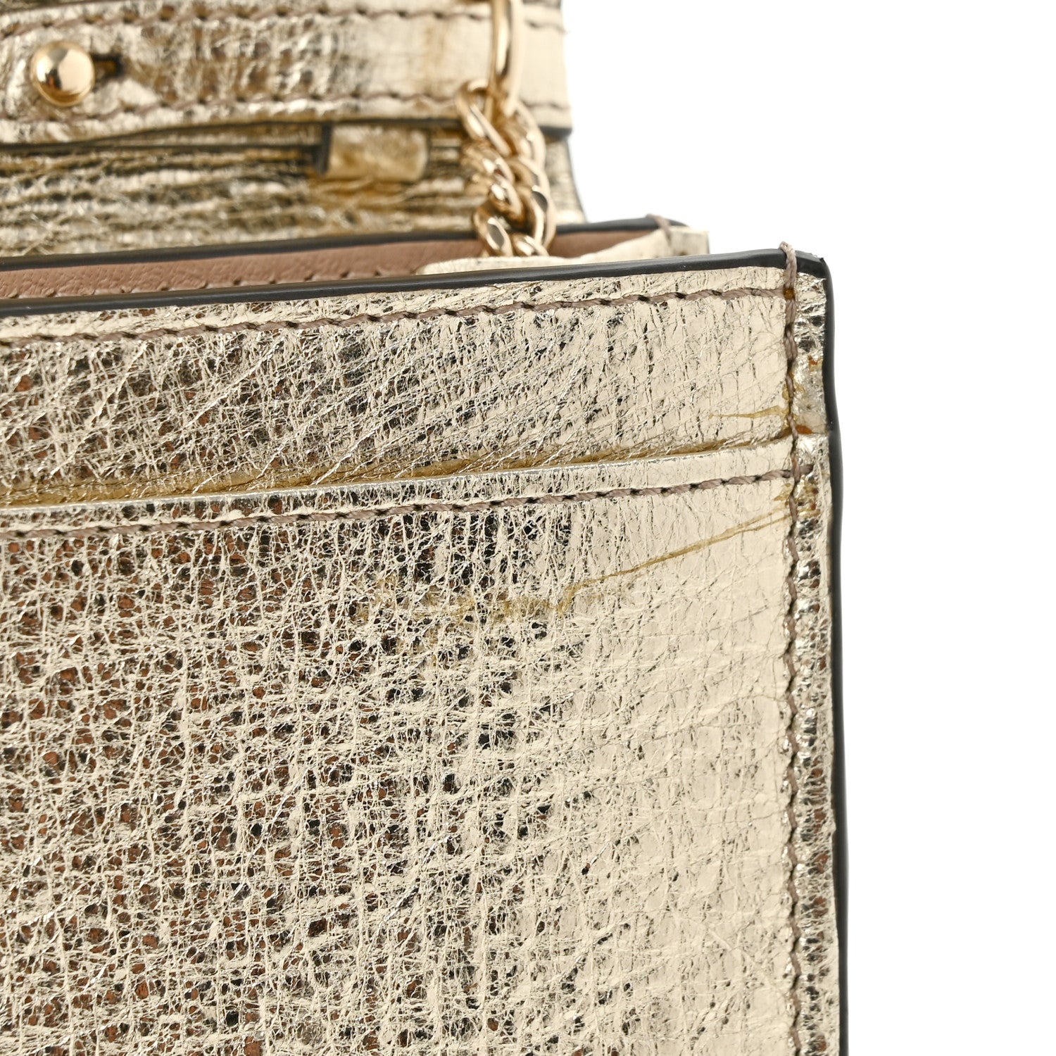 Chloe Metallic Textured Calfskin Aby Wallet on Chain Gold 11 of 11