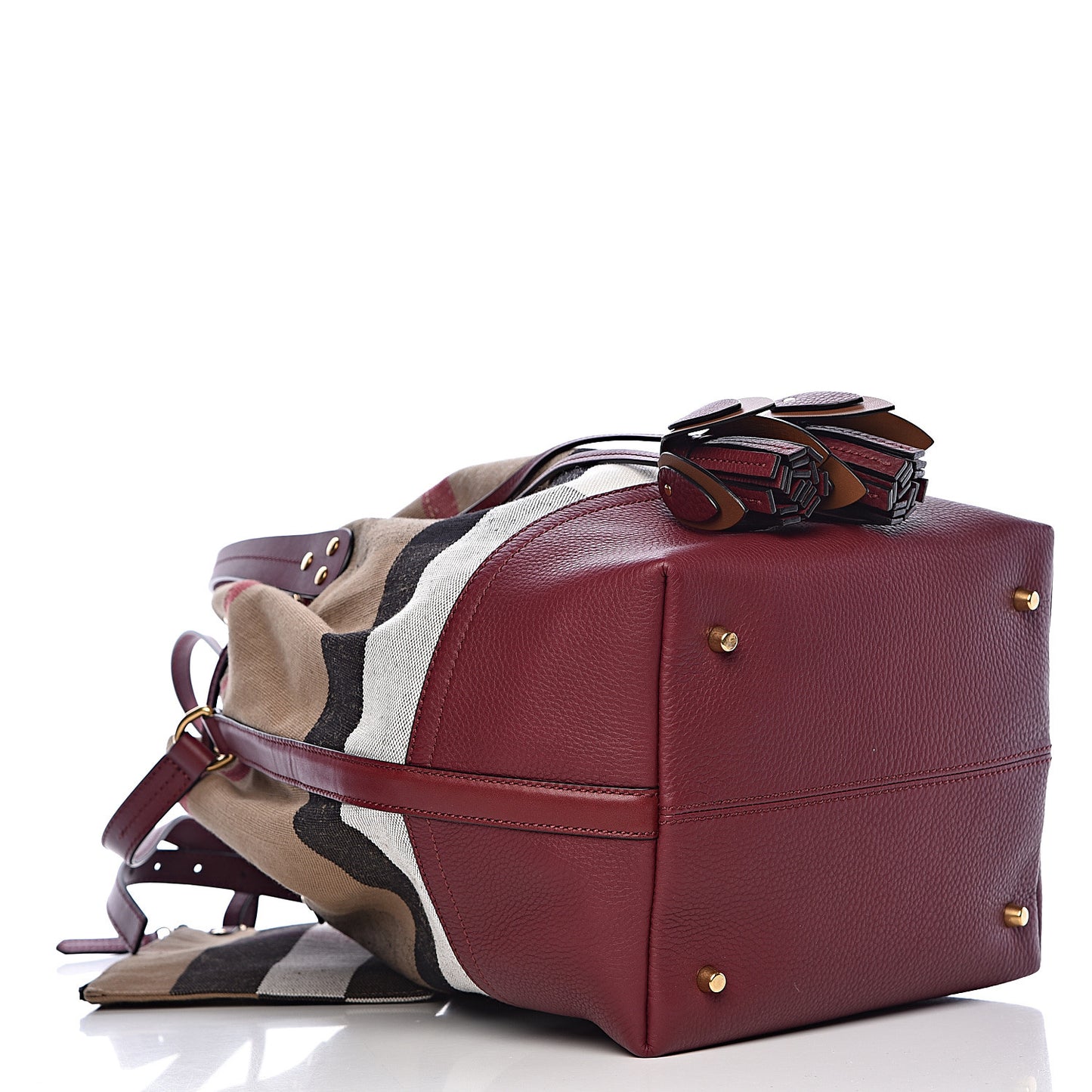 Grainy Calfskin Mega Check Tassel Heston Tote Burgundy Red