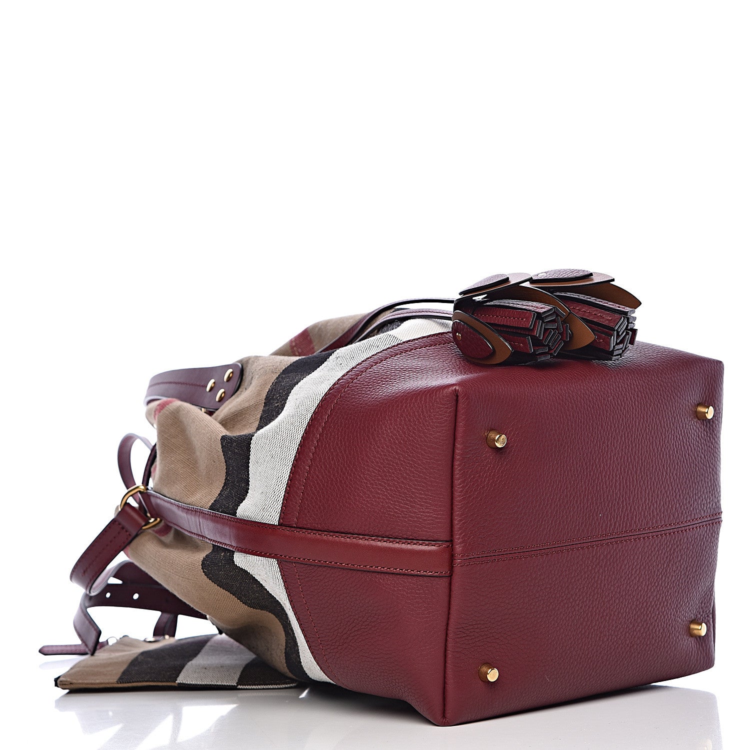 Burberry Grainy Calfskin Mega Check Tassel Heston Tote Burgundy Red 6 of 13