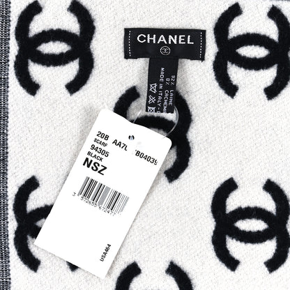 Chanel Wool Cashmere CC Scarf Black White 3 of 3