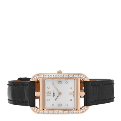 Hermes 18K Rose Gold Alligator Diamond Bezel Mother of Pearl 23mm Cape Cod Quartz Watch Noir 2 of 5