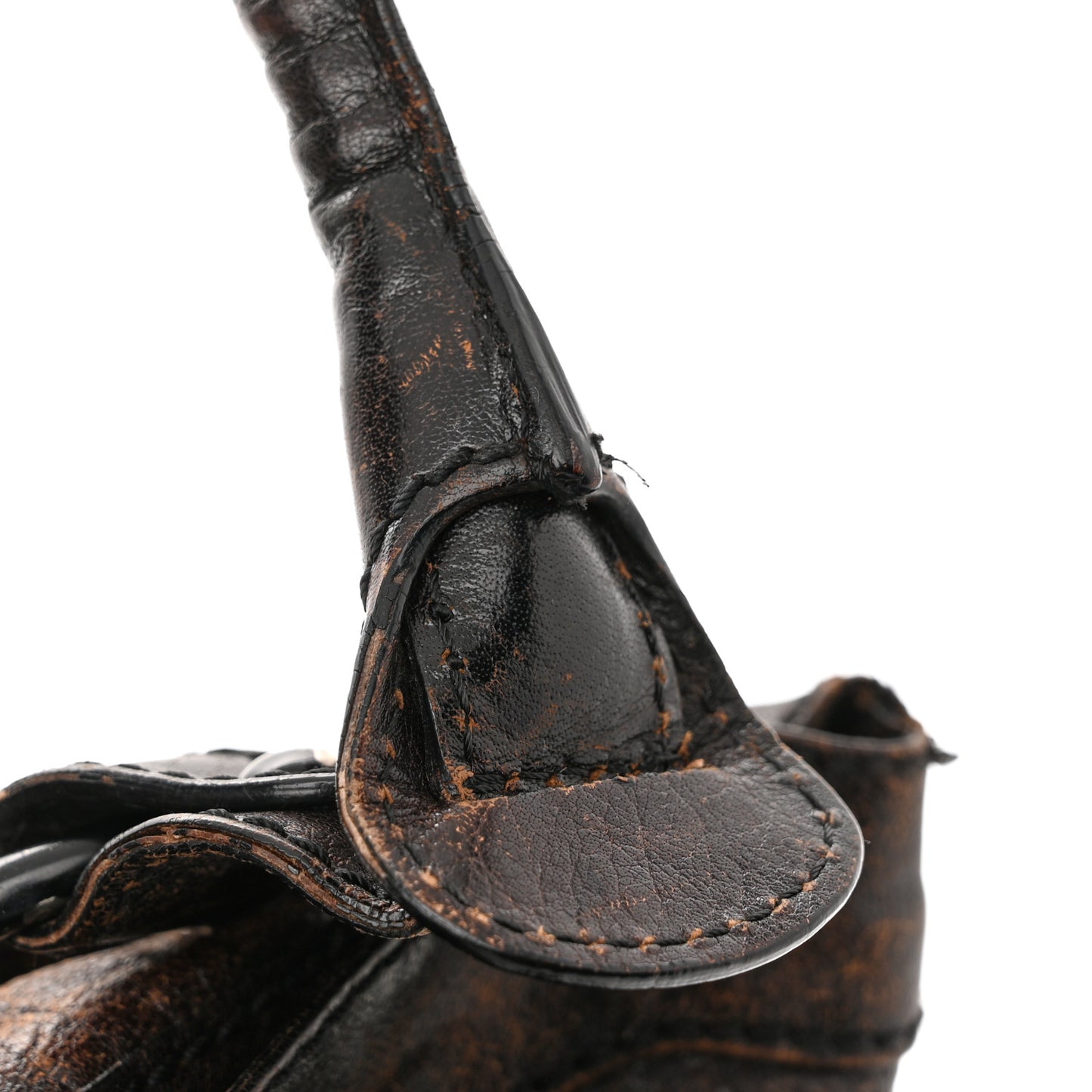 Distressed Calfskin VLogo Shoulder Bag Brown