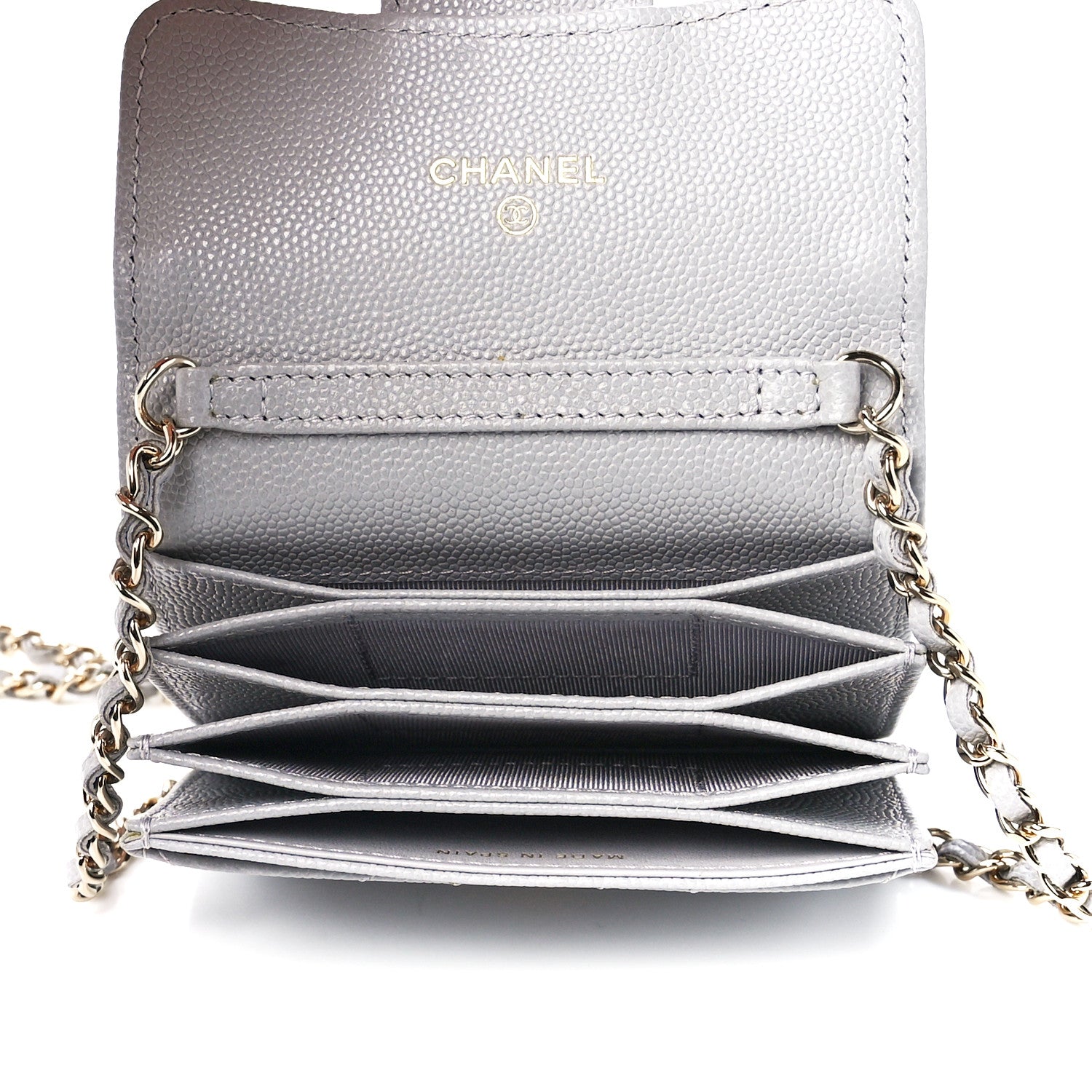 Chanel Caviar Quilted Flap Card Holder On Chain Grey 5 of 13