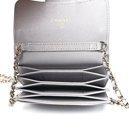 Chanel Caviar Quilted Flap Card Holder On Chain Grey 5 of 13