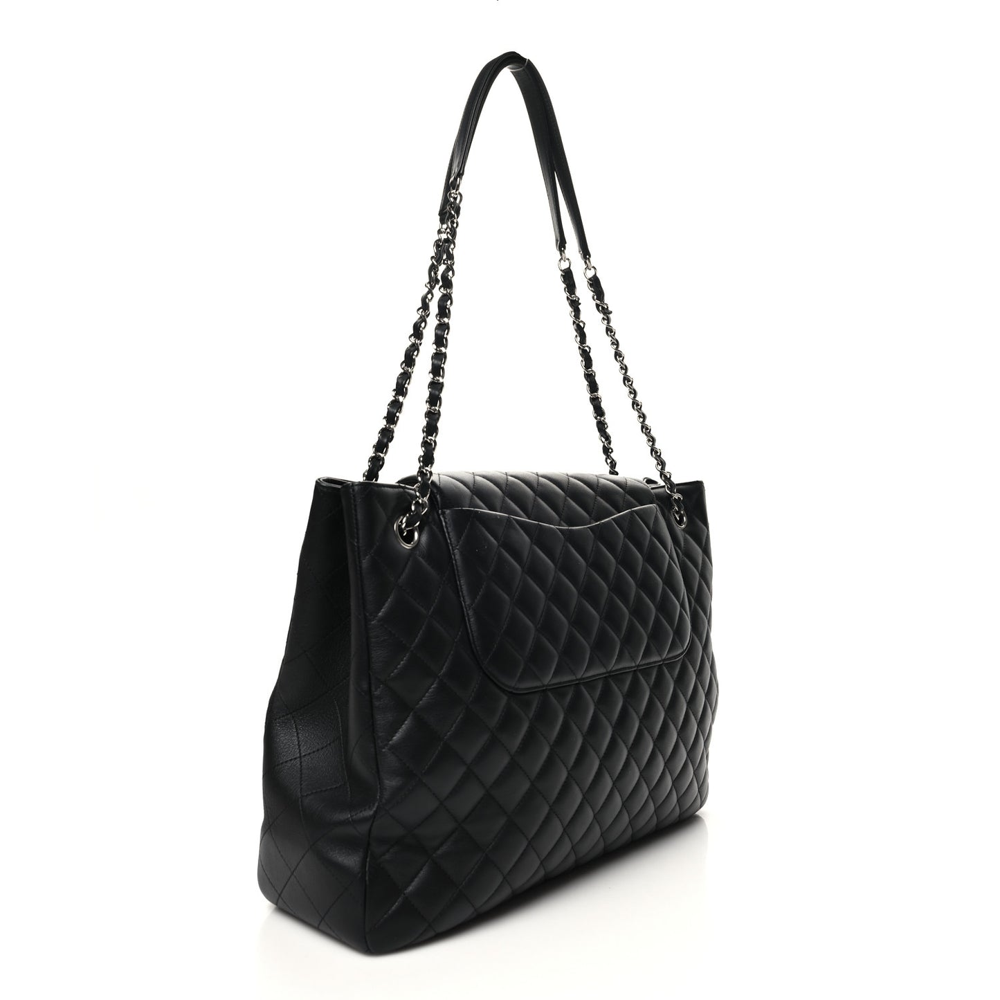 Calfskin Quilted Flap Tote Black