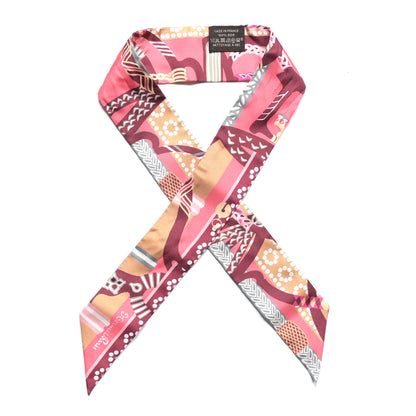 Hermes Silk Fantaisie D' Etriers Twilly Rose Vif Prune Beige 1 of 5