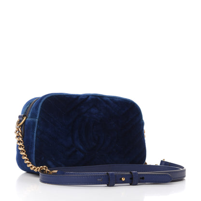 Gucci Velvet Matelasse Small GG Marmont Chain Shoulder Bag Cobalt 3 of 10