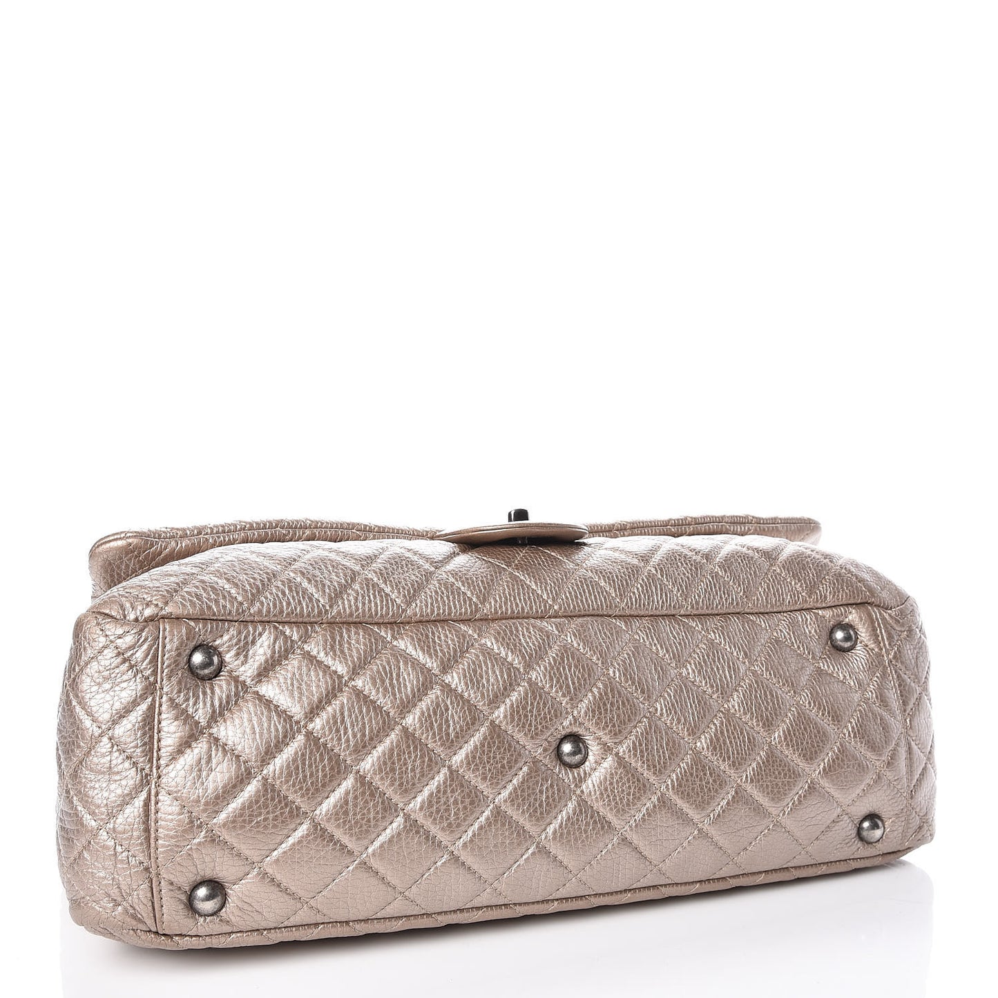Metallic Calfskin Quilted XXL Travel Flap Bag Gold