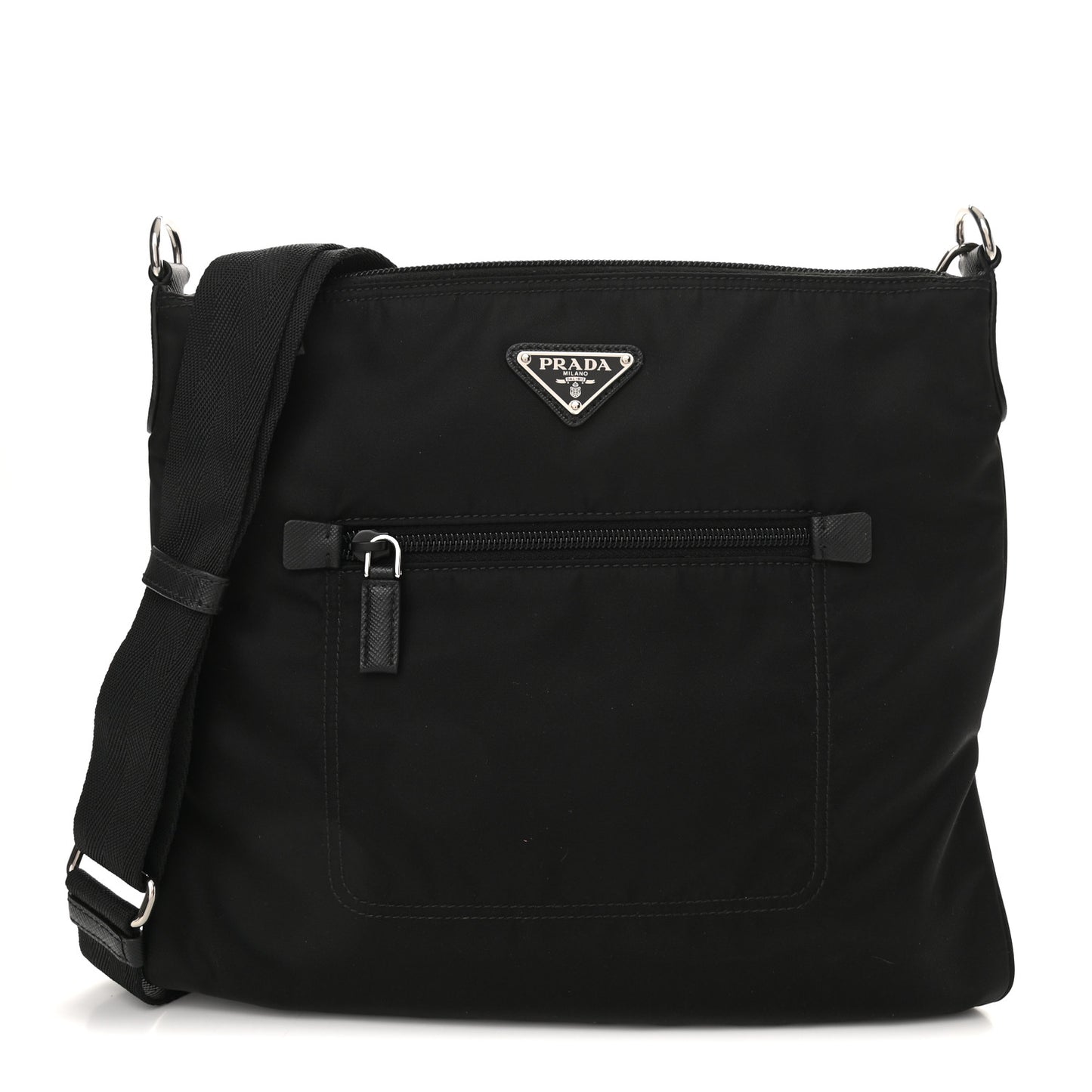 Tessuto Nylon Saffiano Flat Messenger Bag Black