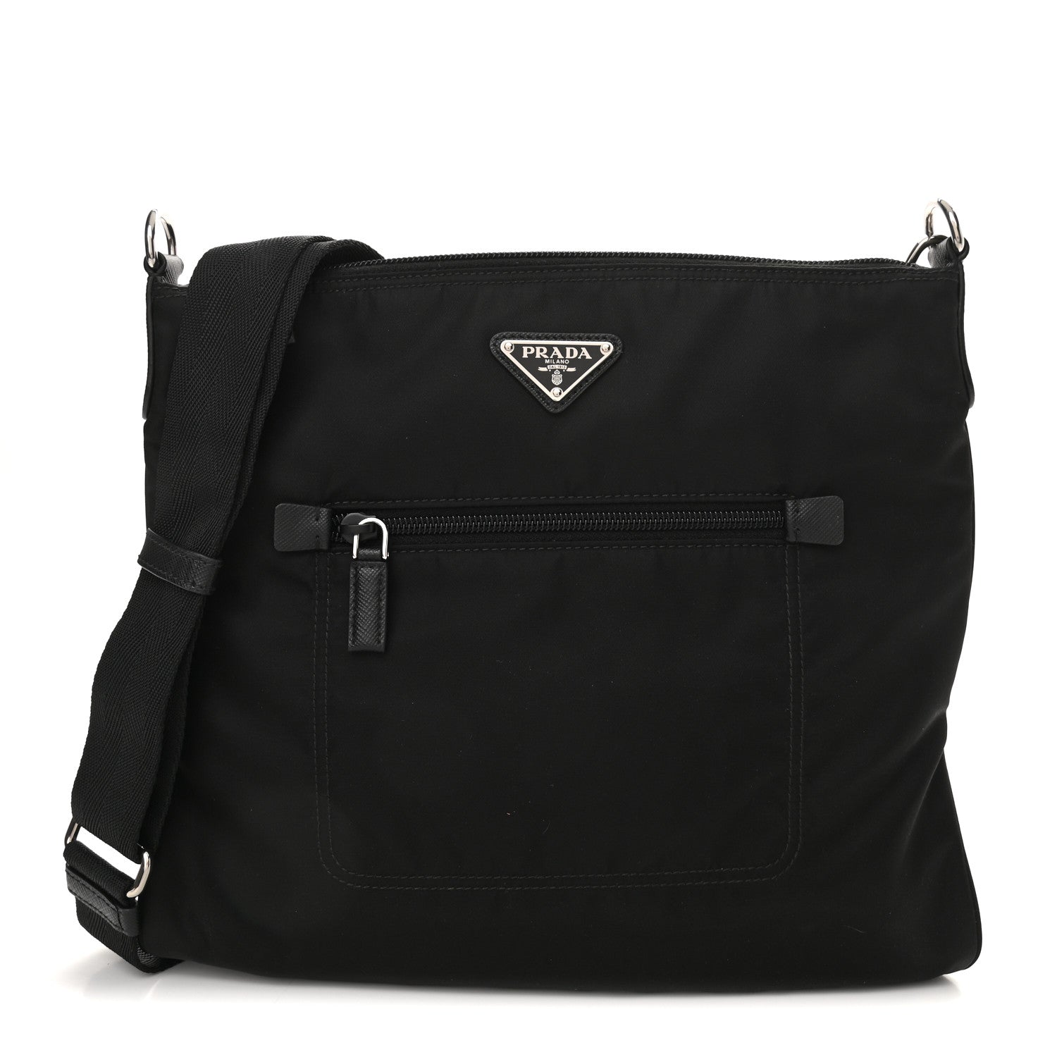 Prada Tessuto Nylon Saffiano Flat Messenger Bag Black 1 of 9