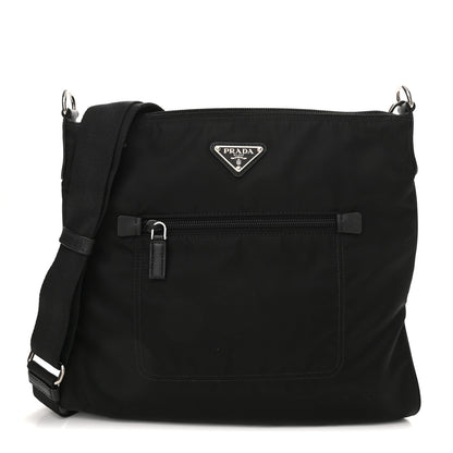 Prada Tessuto Nylon Saffiano Flat Messenger Bag Black 1 of 9