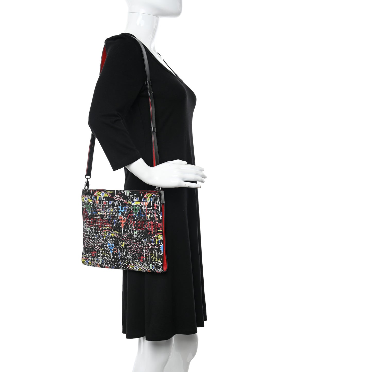 Calfskin Suede Studded Skypouch Crossbody Clutch Black Multicolor