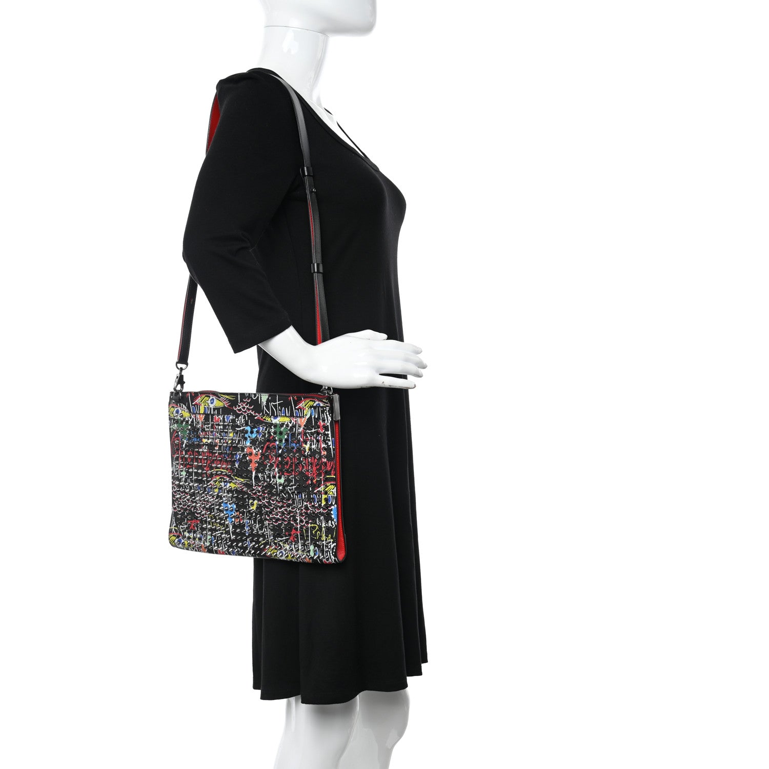 Christian Louboutin Calfskin Suede Studded Skypouch Crossbody Clutch Black Multicolor 2 of 16