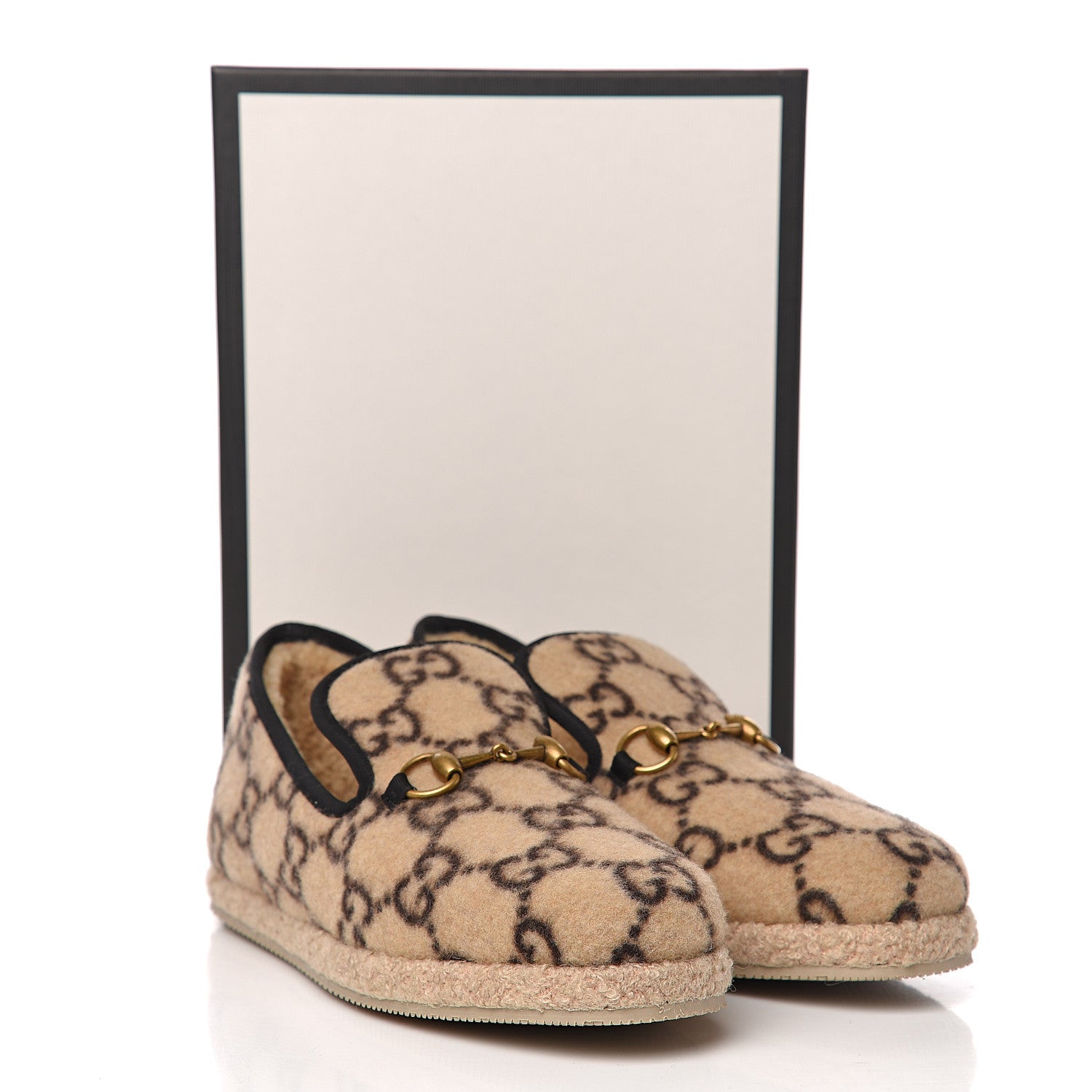 Gucci Covered Wool GG Monogram Womens Fria Horsebit Loafers 39.5 Beige Ebony Black Butterscotch 10 of 10
