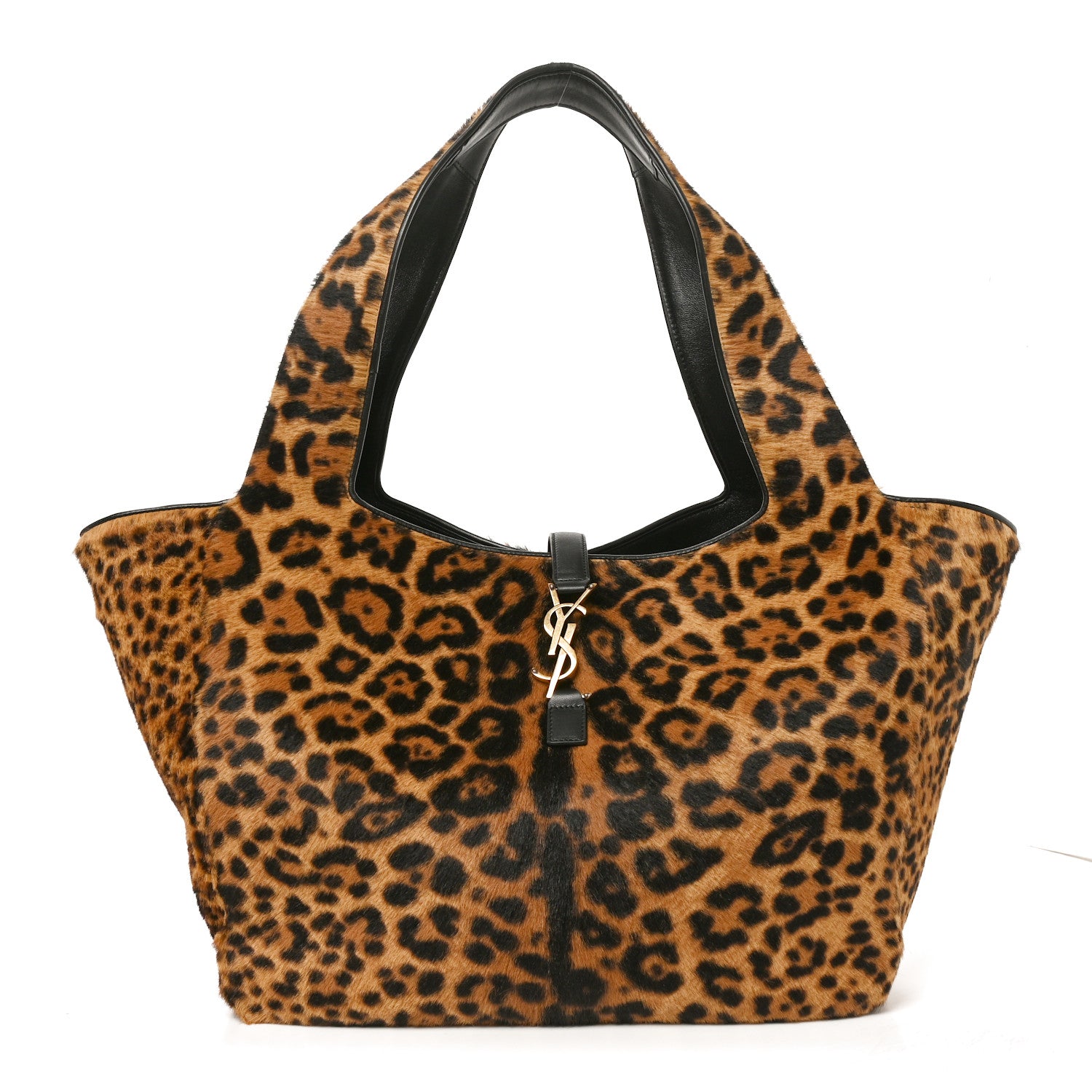 Saint Laurent Pony Hair Nappa Leopard Print Le 5 A 7 Bea Tote Earth Black 1 of 19