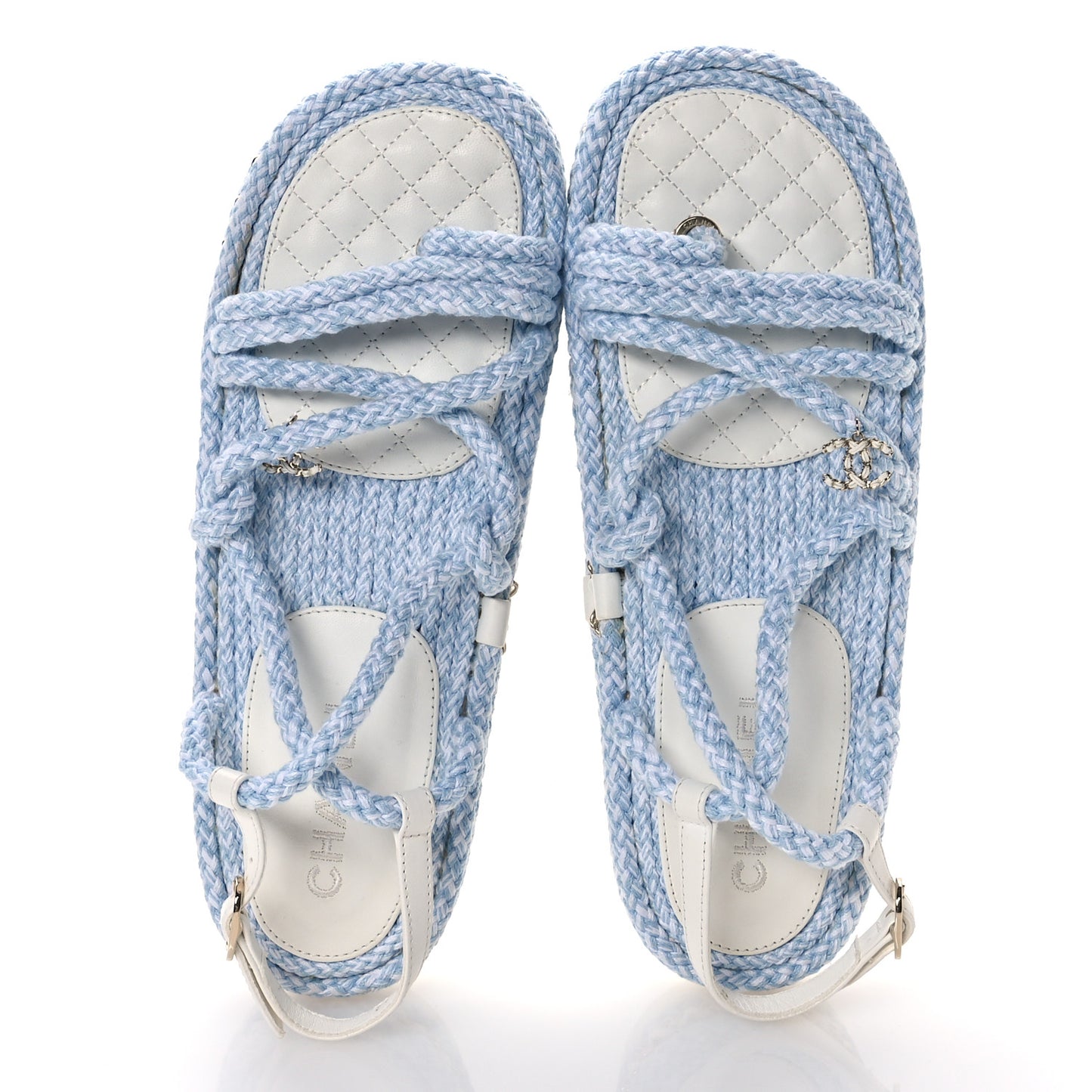 Lambskin Cord Chain CC Sandals 42 Blue White