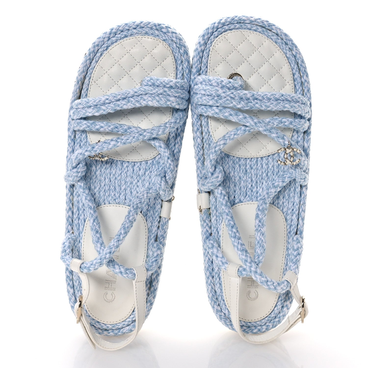 Chanel Lambskin Cord Chain CC Sandals 42 Blue White 2 of 8