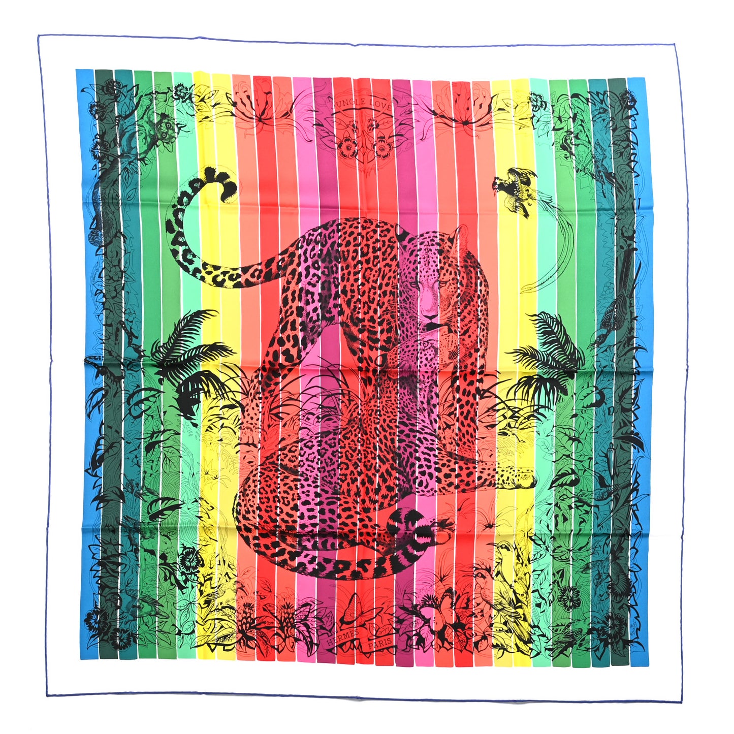 Silk Carre Jungle Love Rainbow Scarf 90 Rose Vert Jaune