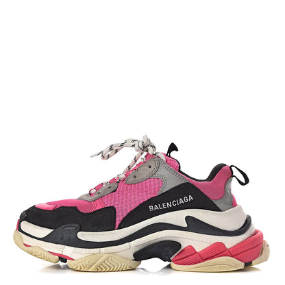 Balenciaga Fabric Mesh Womens Triple S Sneakers 38 Fluo Pink Grey White 1 of 22