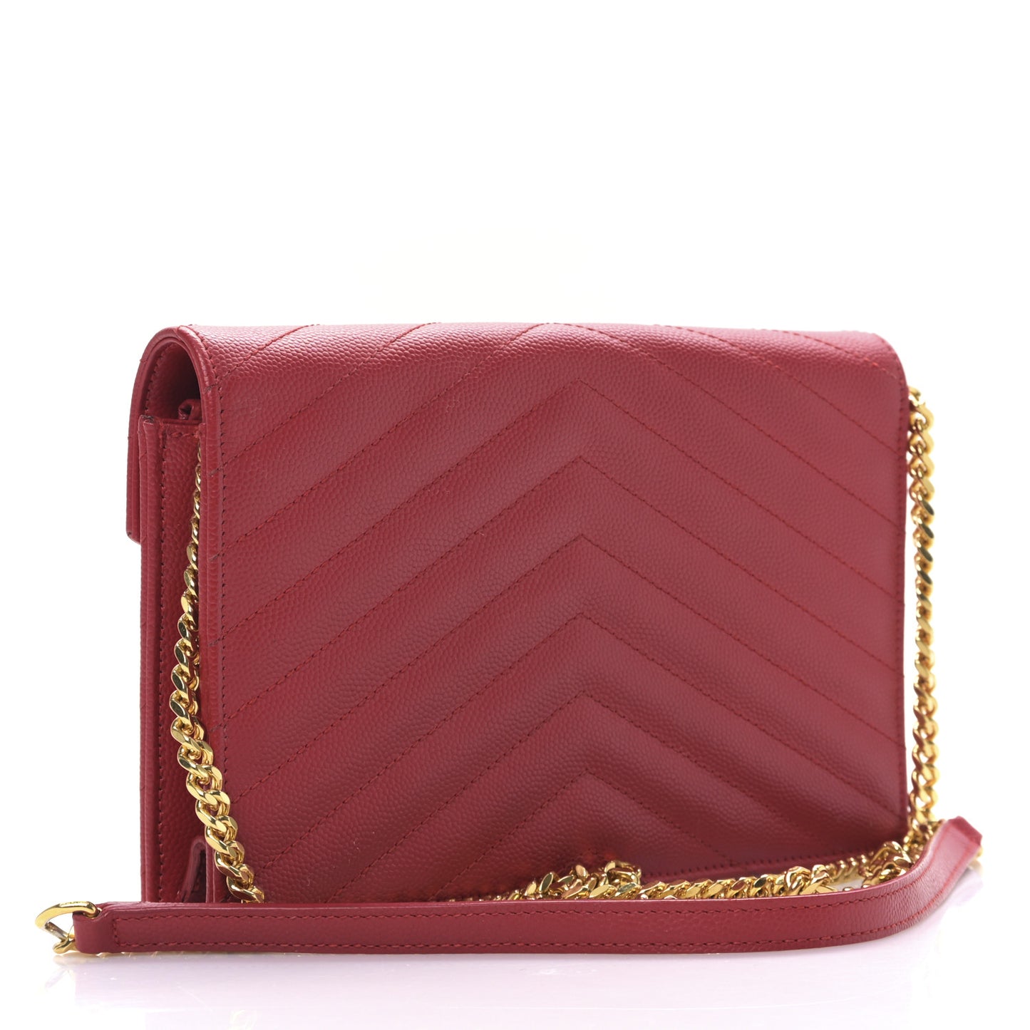 Grain De Poudre Matelasse Chevron Monogram Envelope Chain Wallet Red