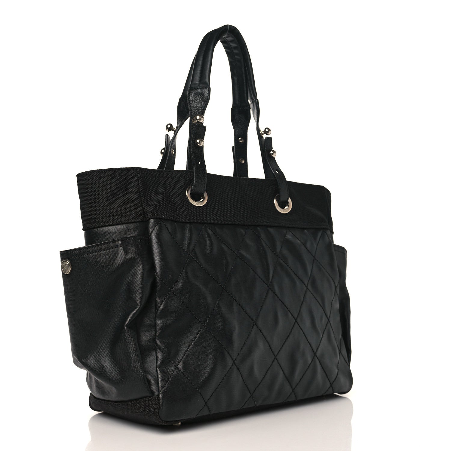 Chanel Coated Canvas Quilted Large Paris Biarritz Tote Black 4 of 11