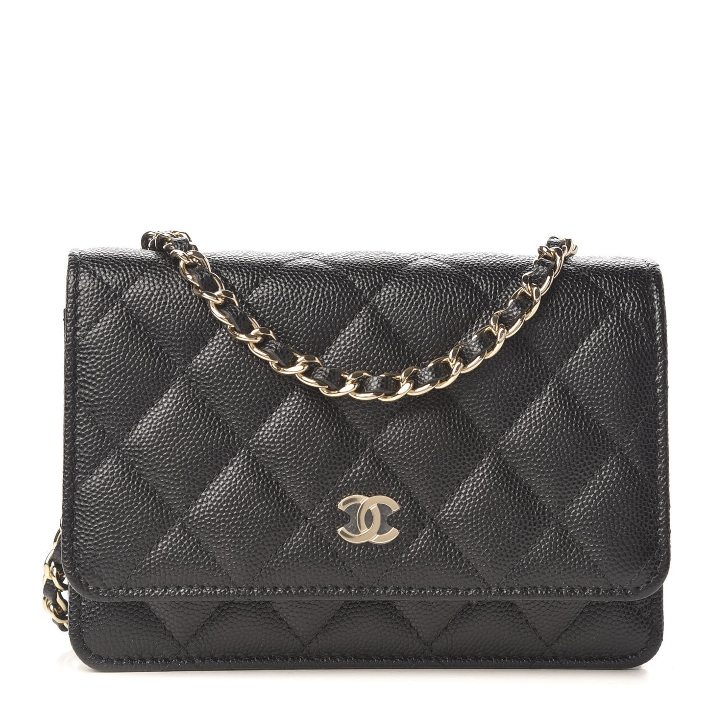 Caviar Quilted Mini Wallet On Chain WOC Black