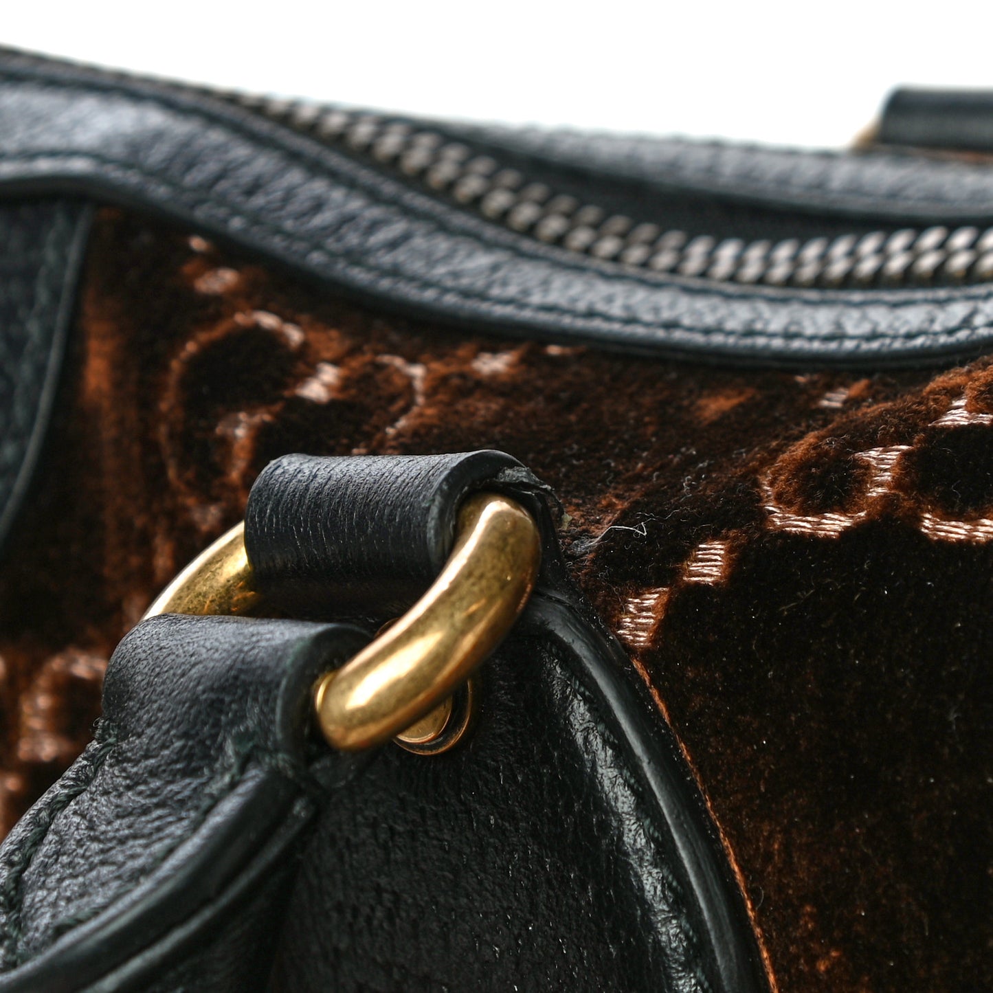 Velvet GG Monogram Textured Calfskin Web Medium Duffle Bag Brown Black