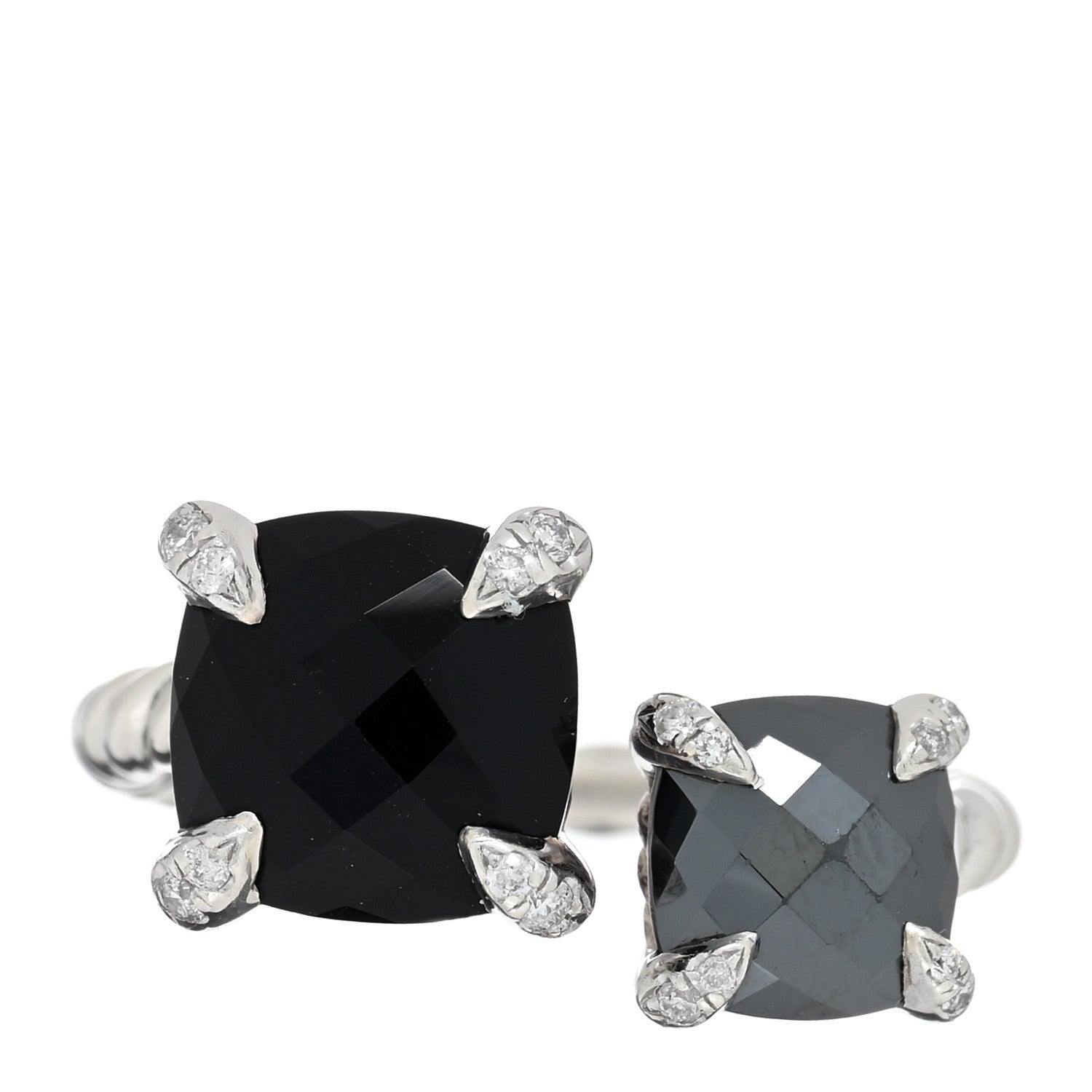 David Yurman Sterling Silver Diamond Black Onyx Hematine Chatelaine Bypass Ring 52 6 1 of 5