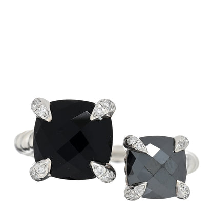 David Yurman Sterling Silver Diamond Black Onyx Hematine Chatelaine Bypass Ring 52 6 1 of 5
