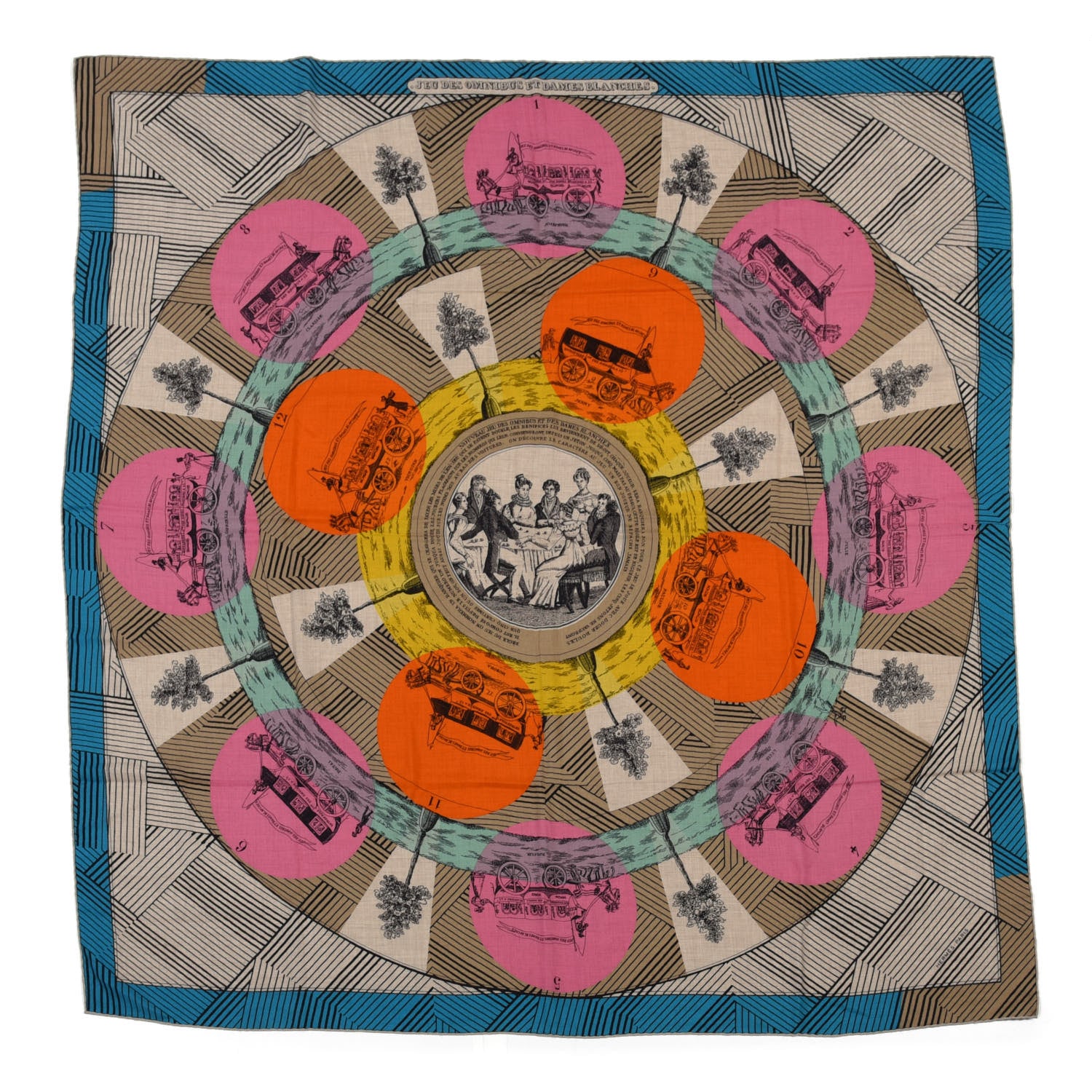 Hermes Cashmere Silk Jeu Des Omnibus Remix Shawl 140 Naturel Rose Orange 1 of 7