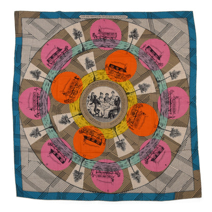 Hermes Cashmere Silk Jeu Des Omnibus Remix Shawl 140 Naturel Rose Orange 1 of 7